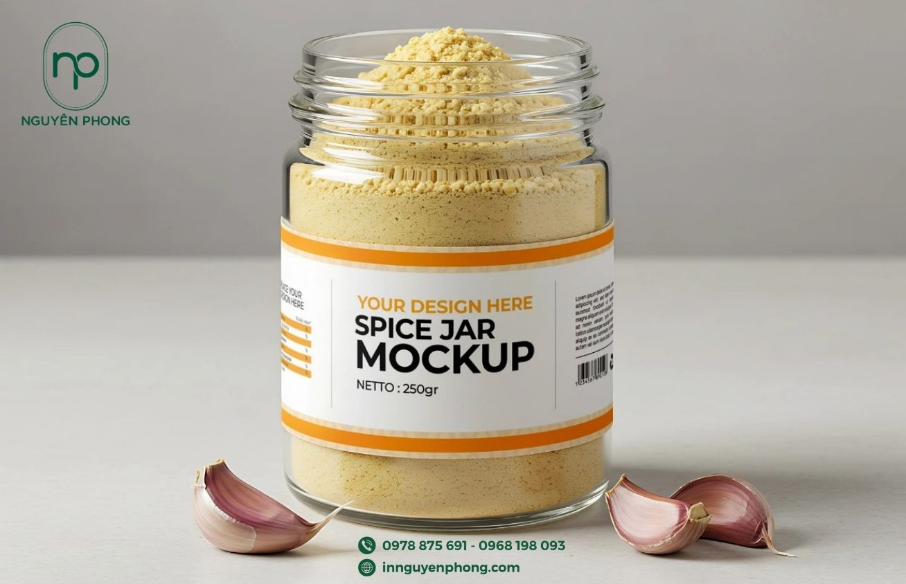 Mẫu tem dán gia vị in logo thương hiệu